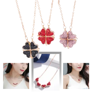 Justerbart 4 blad klöver hjärta halsband