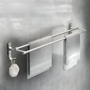 AeroTwin – Dubbel Handdukshållare i Rostfri Aluminium med Krokar (40/50 cm)