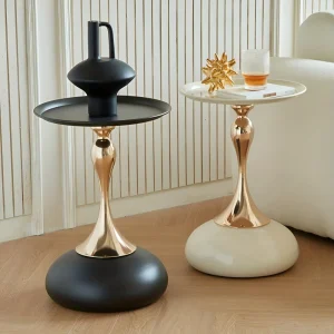 Elegant Rund Vit Sidobord med Guldbas - Samtida Minimalistiskt Metallbord