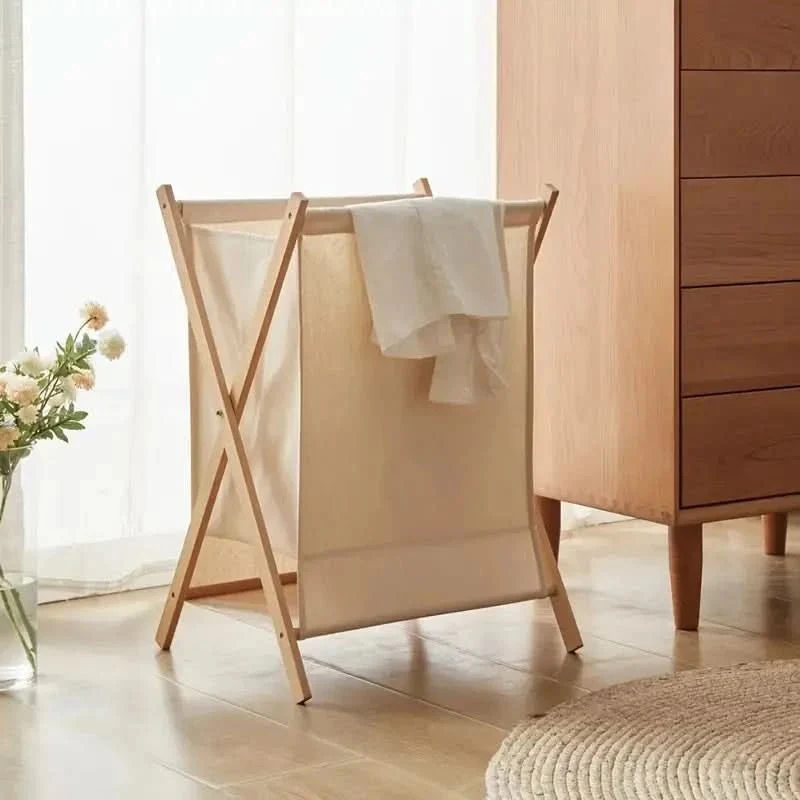 Elegant Hopfällbar Tvättkorg Av Massivt Trä - Platsbesparande Tvättkista I Naturligt Trä För Hemmet