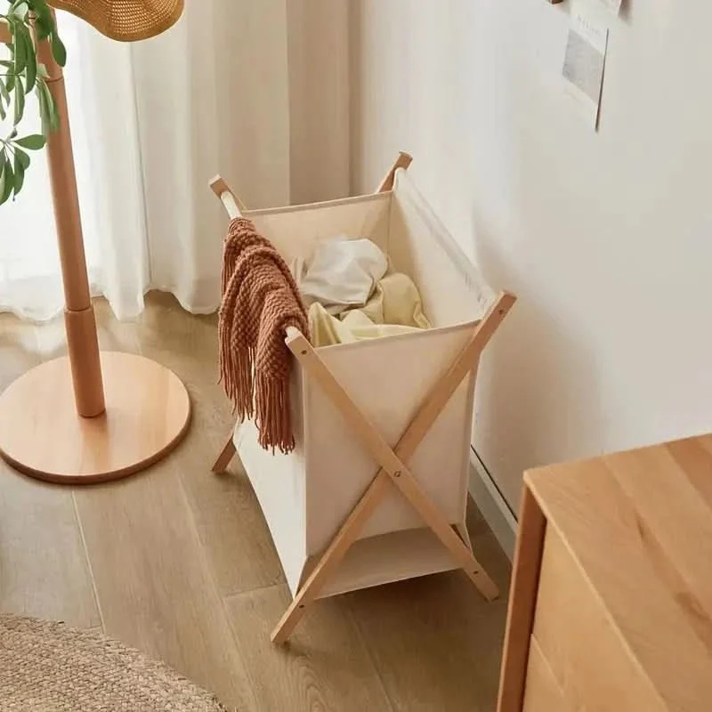 Elegant Hopfällbar Tvättkorg Av Massivt Trä - Platsbesparande Tvättkista I Naturligt Trä För Hemmet - Bild 4