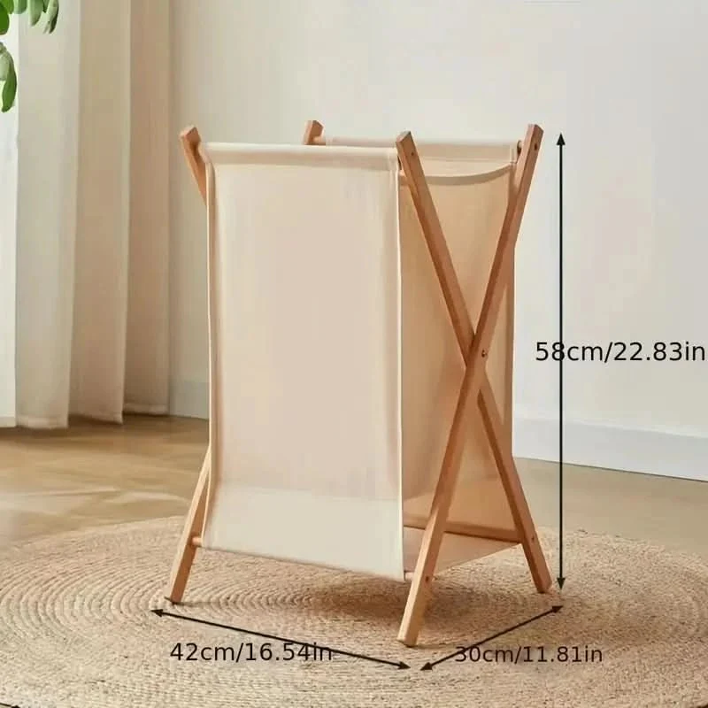 Elegant Hopfällbar Tvättkorg Av Massivt Trä - Platsbesparande Tvättkista I Naturligt Trä För Hemmet - Bild 6