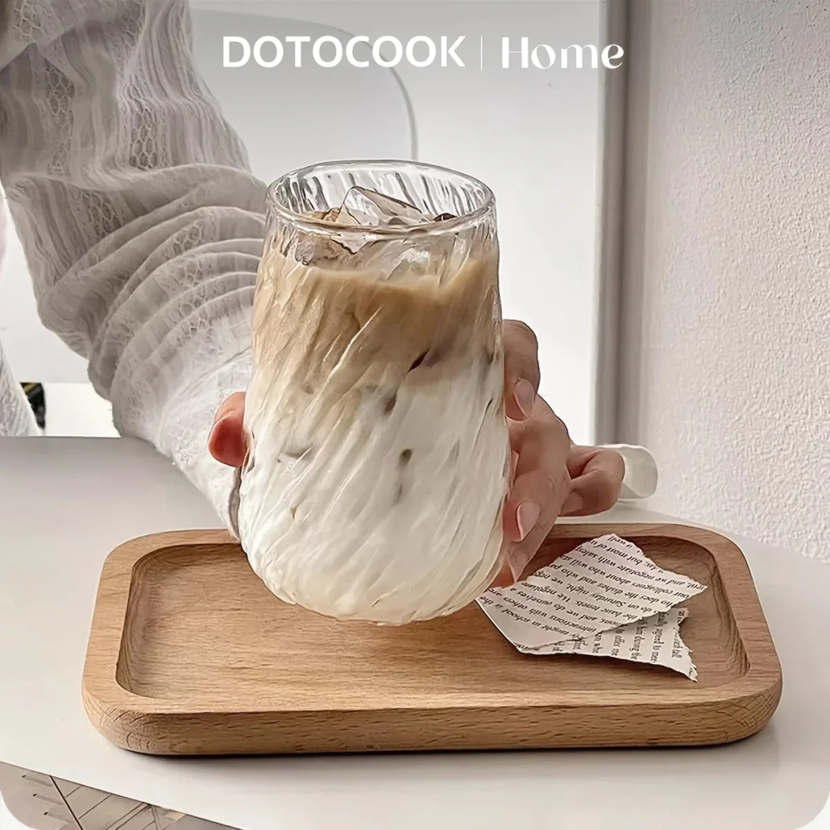 Elegant transparent glasmugg - 400 ml randig design för kaffe och te - Bild 9