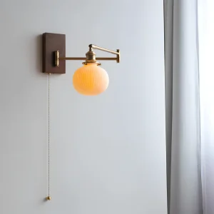 EzyGlow Vägglampa - Stilig Keramisk Ribbad Vägglampa - Justerbara LED Vägglampor med Dragkedjeomkopplare