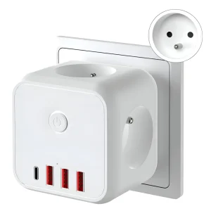 Multifunktionell 7-i-1 grenuttag med överspänningsskydd – 3 AC-uttag, 3 USB-portar och 1 Type-C-laddhub för skrivbordsanvändning med överbelastningsskydd