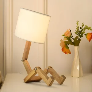 Flexibel WoodMan-Lampa - Skrivbordslampa med Robot i Massivt trä