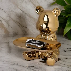 Happy Bear - Modern Keramisk Figurbricka för Lyxiga Utställningar i Hemmet