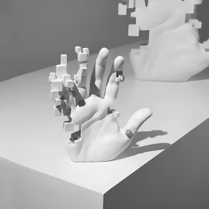 PixelPalm – Abstrakt Mosaik Handfigur i Resin
