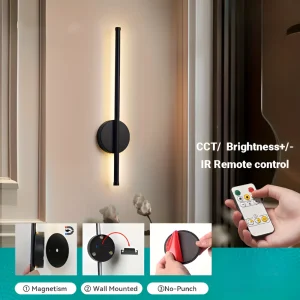 Uppladdningsbar Trådlös LED Vägglampa med Fjärrkontroll – Dimbar Belysning för Sovrum och Vardagsrum
